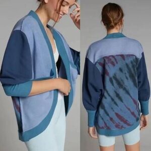 Pilcro Anthropologie Anita Blue Tie Dye French Terry Oversized Cardigan